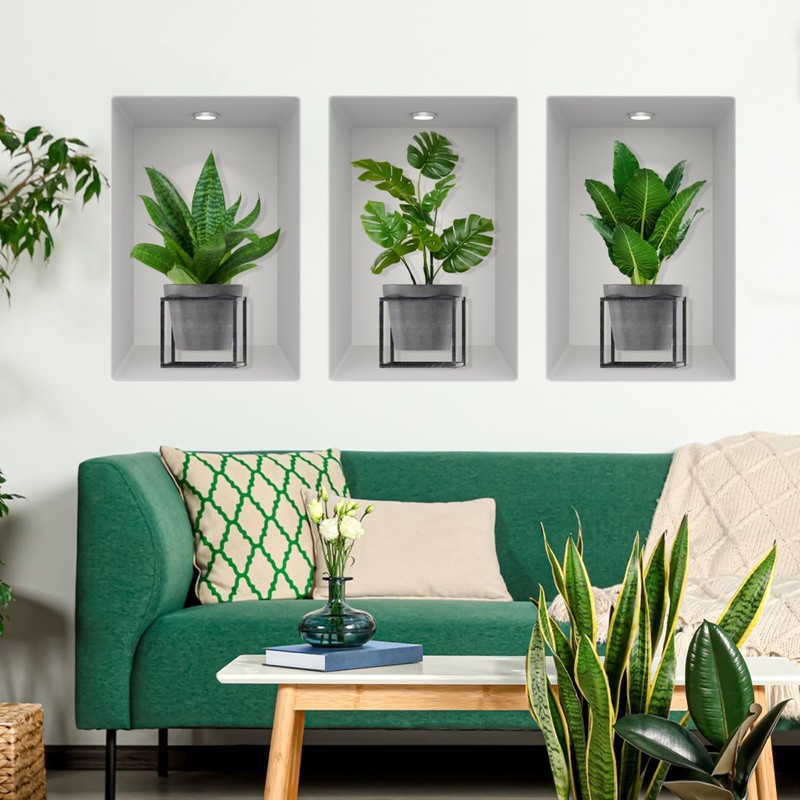 SMAOSTORE Wall Sticker, Green Plant, Potted Plant, Decorative Plant, Stylish,