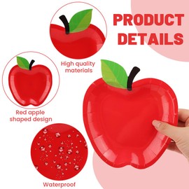 MAYIT 50Pcs Red Apple Paper Plates Back to School First Day Teacher Appreciation Party Supplies Apple Shape Disposable Tableware Dinnerware for 50 Guests(COLOR:Red apple)