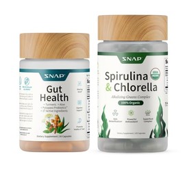 Snap Supplements Gut Health Lipase Supplement & Organic Spirulina Chlorella Bundle–Probiotic + Greens–Supports Digestion, Detox, Energy & Immune Healt