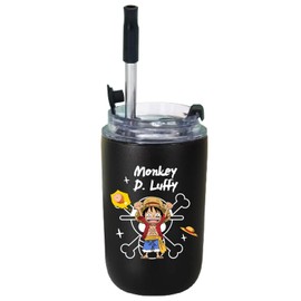 MAJEQZGY Water Bottle 280 ml Leak-Proof Drinking Bottle with Straw Drinking Cup Stainless Steel Bottle for Work, Travel, Outdoor, School (Black)