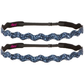 Hipsy Women's Adjustable No Slip Navy Blue Bling Glitter Team Sports Headband Multi Packs (Wave Navy Blue 2pk)