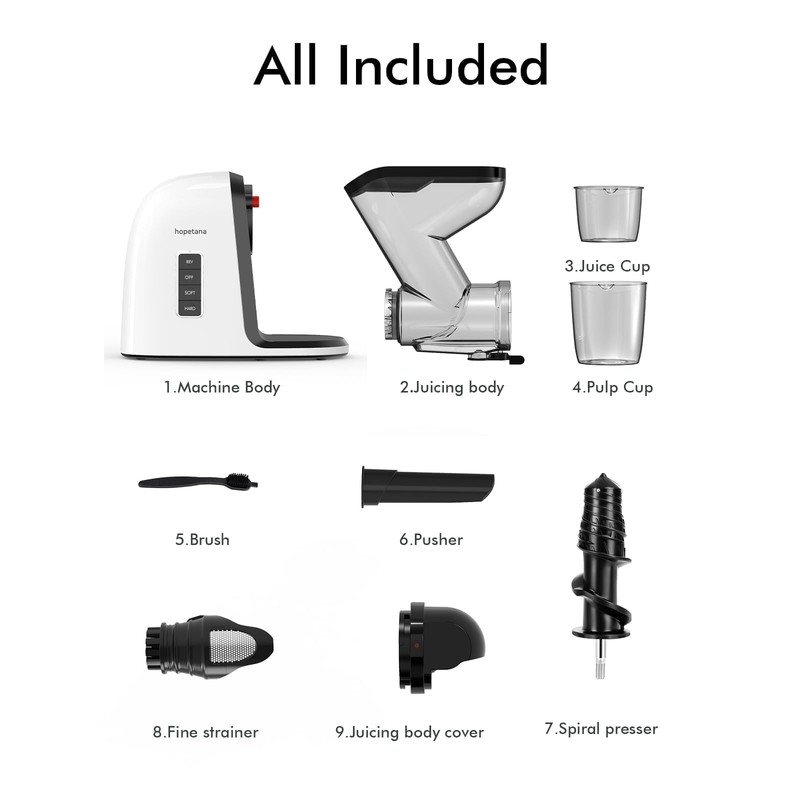 HOPETANA Cold Press Juicer, Slow Masticating, High-Yield Juice Extractor Maker,