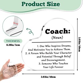 Thank You Gifts for Coach Men Women Heart Shaped Acrylic Plaque Inspirational Gift for Coach Trainer Gymnastics Baseball Volleyball Soccer Football Team Coaches Appreciation Present Office Desk Decor