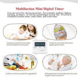 Small Digital Kitchen Timer Magnetic Back, Loud Alarm Reminder with Stand Hanging Hole, Countdown Timer (White-1 Pack)