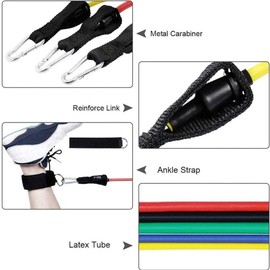 Youlebao Resistance Bands Set, Exercise Bands with Door Anchor, Handles, Waterproof Carry Bag, Legs Ankle Straps for Resistance Training, Physical Therapy, Home Workouts (11PCS)