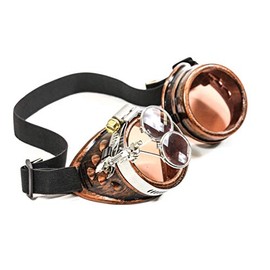 Valvetcrow Copper Steampunk Victorian Style Goggles Colored Lenses & Ocular Loupe Mad Scientist (Orange)
