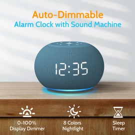 Reacher - Máquina de sonido de reloj despertador de brillo automático, 20 sonidos relajantes, luz nocturna de 8 colores, temporizador de apagado automático, visualización digital regulable, 0-100% de volumen preciso, máquina de ruido blanco de 30 niveles