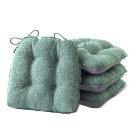 IPYNBAP Chair Cushions for Dining Chairs Set of 4, Kitchen Chair Cushions, Chair Pads with Ties Non Slip Backing, Christmas Room Decor, Tufted Memory Foam Seat Cushion 4 Pack, 15.5x15.5x4, Sage Green