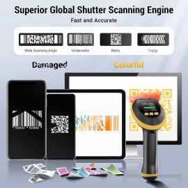 Tera Barcode Scanner Wireless 2D with Stand: Pro Digital Setting Screen - YELLOW