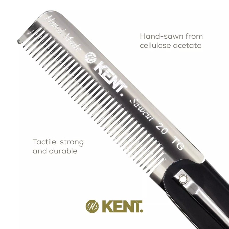 Kent 20T Handmade Folding Pocket Comb for Men, Fine Tooth