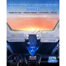 Karltys - Parasol plegable para parabrisas Chevy Suburban 2015-2020, paquete de 3 fundas para ventana delantera y lateral para parabrisas Suburbano, protector de visera reflectante para bloqueo de 99%