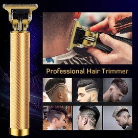 Hair Clippers for Men, Hair Trimmer T Blade Trimmer Zero Gapped Trimmer, Cordless Rechargeable Beard Trimmer Shaver Hair Cutting Kit with Ear Spoon Tool Set (Gold)