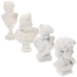 Toyvian 4pcs Greek Statue of David Apollo Kotonu Figurines Classic Roman Bust Greek Mythology Resin Sculpture Gypsum Statues Replica Sculptures Figurines