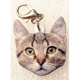 Cat Kitten Tabby Face Realistic Flat Acrylic Purse Charm Zipper Pull Jewelry