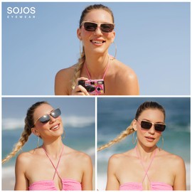 SOJOS Trendy Rectangle Cat Eye Semi-rimless Sunglasses Womens, Retro Fashion Vintage Shades UV400 Protection SJ1253,Gold/Green