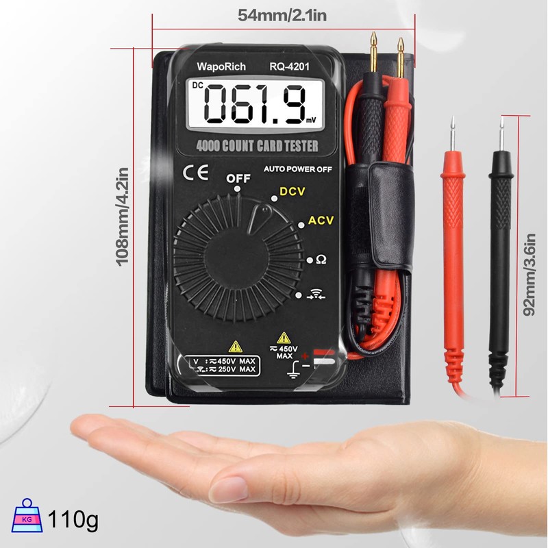 WapoRich 4201 Ultra Small Digital Multimeter 4000 Count Automatic Ranging
