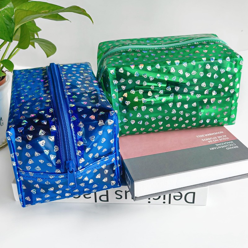 TotePrint Waterproof Transparent Makeup Bag Shiny Diamond Pattern Bag 2pcs,