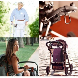 Brute Strength - Leather Stroller Hooks - Gray 4X - Full Grain Leather - Mommy Hook - Stroller Clip - Bag Hook - Straps with Hooks - Carabiner Hook Clips