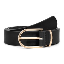 Women's Leather Belts for Jeans Pants Fashion Gold Buckle Ladies Dress Belt Black M