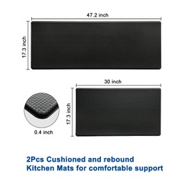 Artnice Kitchen Mats Anti Fatigue 2 Pieces 0.4 Inch,Stylish Black Kitchen Mats for Floor,Memory Foam Comfort Mat for Kitchen Floor,Waterproof Anti Fatigue Mats for Kitchen Floor,Office,Sink,Laundry