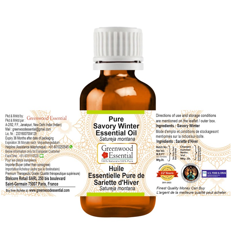 Greenwood Essential Pure Savory Winter Essential Oil (Satureja Montana) Steam