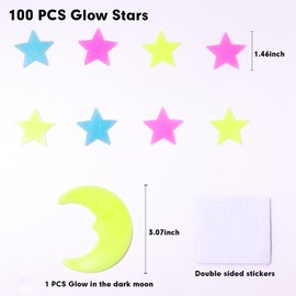 Glow in The Dark Stars Stickers for Ceiling 100 Pcs Luminous 3D Ceiling Stars Glow in The Dark Wall Decals Multicolor Toddler Stocking Stuffers Wall Room Decor for Girls Boys Bedroom Living Room