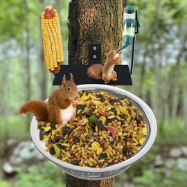 2025 Upgraded Squirrel Feeder Table with Water Feeder,Squirrel Feeder with Drainage Holes-Removable Bowl,Squirrel Feeders for Outside,Zero Assembly,Fence/Tree Easy to Install (with Water Feeder)