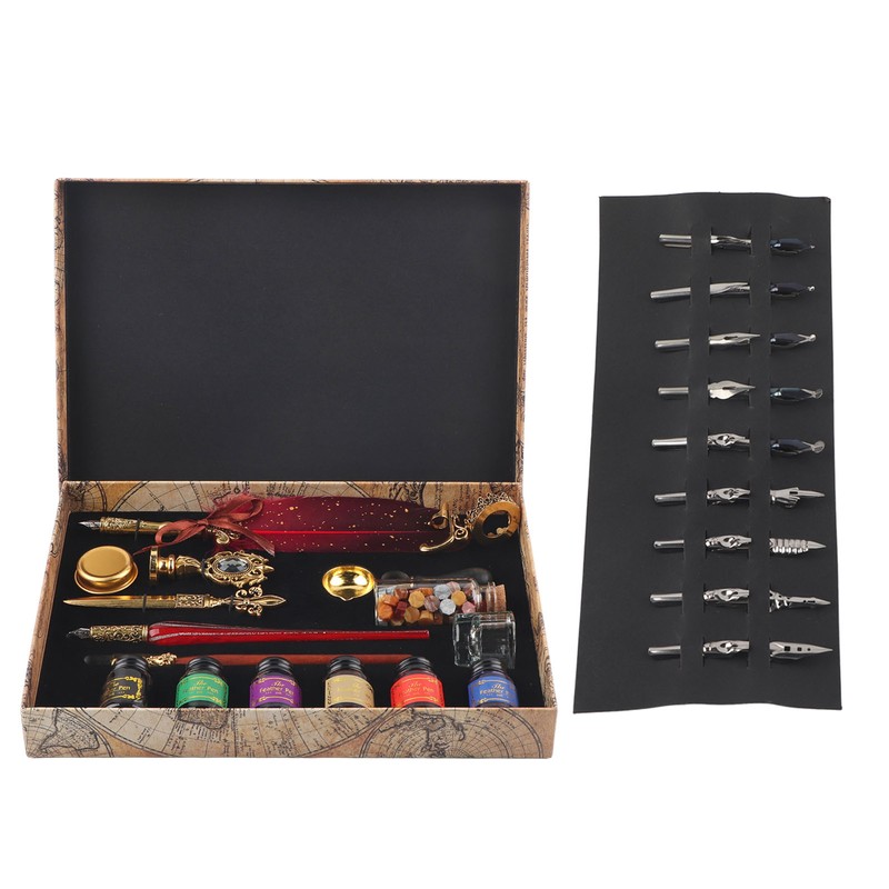 Feather Pen Set European Style British Retro Lacquer Stamp Dipped