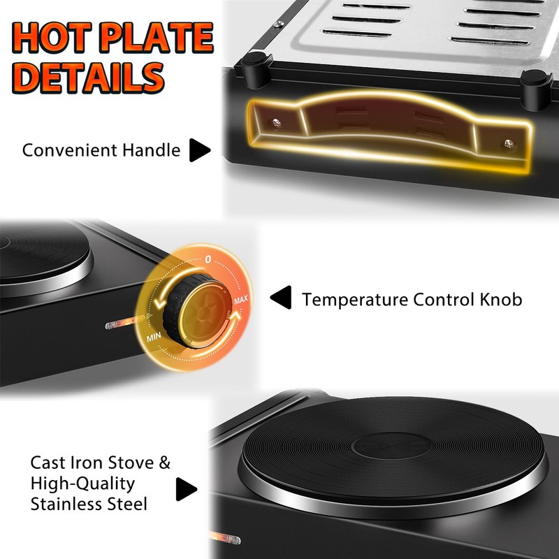 CUSIMAX Electric Hot Plate,Portable Double Hot Plate For Cooking,1800w Electric