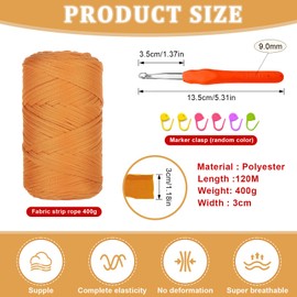 Hengrongshen Textilgarn zum Häkeln, 400g/120m T Shirt Garn zum Häkeln, Baumwollgarn Dickes Garn Bändchengarn mit Häkelnadeln zum Häkeln und Stricken, für DIY Körbe, Taschen, Decke (Kurkuma)