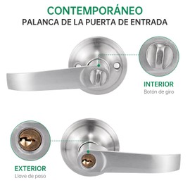 REDDRAGON Manijas para Puertas，Cerradura de Manija de Cromo Espejo y Níquel Satinado Cerradura de Puerta Palanca de Puerta para Recámara, baño con Juego de Llaves