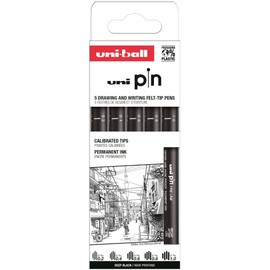 Uni-Ball Case of 5 pieces of calibrated markers tip 0.2 to 1 mm black color SET CLASSIC II