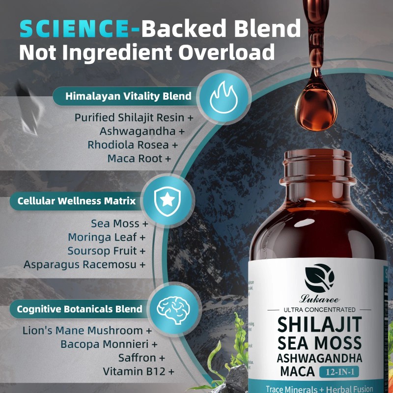 Shilajit 12-in-1 Complex-Sea Moss, Ashwagandha, Maca, Fulvic Acid,Trace Minerals