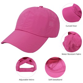 AoMoon Criss Cross Adjustable Ponytail Baseball Cap Quick Drying Sun Hats UV Protection Sport Cap for Women… Black Red