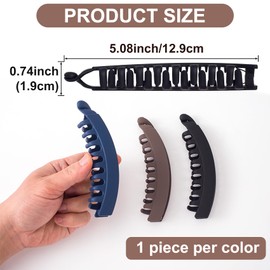 YALOJE 3pcs Banana Hair Clips for Women, Non-Slip Hair Claws with Double Combs, Vintage Hairpin Thick Long Curly Hair Styling Accessories for Daily, Party - Black, Dark Coffee, Dark Blue