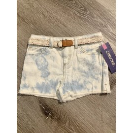 Cherokee Girls Blue Light Wash Denim Jean Shorts Size (S) Small 6/6X Belted NEW Teens
