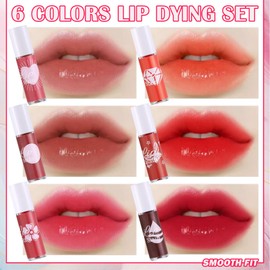 6 Colors Lip Tint Stain Set,Mini Liquid Lipstick Moisturizing Long Lasting Plumping High Pigmented Lip Gloss Set,Lightweight Non-Stick Cup Matte Lipstick for Waterproof Cheek and Lip Tint Makeup A