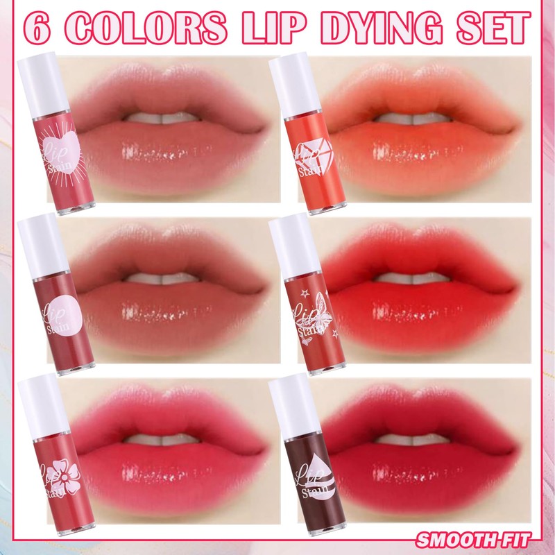 6 Colors Lip Tint Stain Set,Mini Liquid Lipstick Moisturizing Long