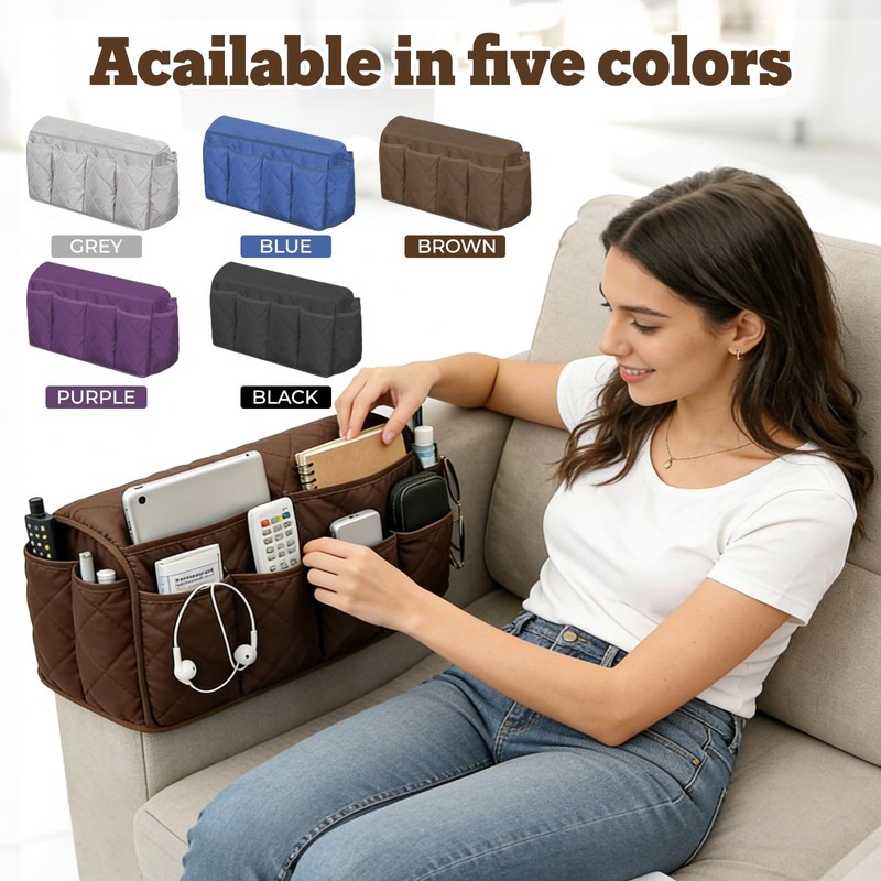 Sofa Armrest Organizer & Remote Control Holder, 14 Large Pockets,