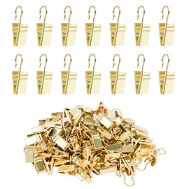Manysky Curtain Clips Hooks, 100 Pack Stainless Iron Drapery Hooks Clips for Hanging Party String Lights Christmas Courtyards Decoration, Art Craft Display, Gutter Tent Camper Awning Hangers, Gold