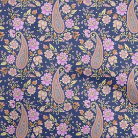 oneOone Velvet Medium Blue Fabric Paisleys Sewing Fabric by The Yard Printed DIY Clothing Sewing Supplies 58 Inch Wide