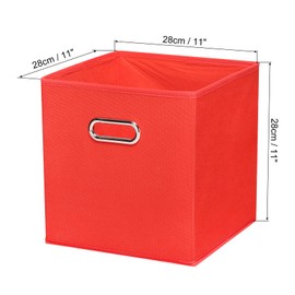PATIKIL Foldable Storage Cube Bins, Fabric Storage Bins Cube Organizer with Handle for Home Bedroom Shelf Closet Organization, Red (11"x11"x11")