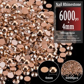 6000pcs 4mm Resin Rhinestones Bulk, Champagne Flatback Round Jelly Rhinestones Non Hotfix Crystal Gems Large Quantity Wholesale for DIY Crafts Clothes Face Makeup Manicure