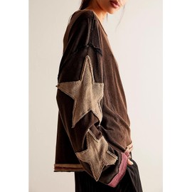 Women Y2K Oversized Star Graphic Sweatshirts Loose Crewneck Drop Shoulder Pullover Tops Vintage Long Sleeve Sweater Shirts