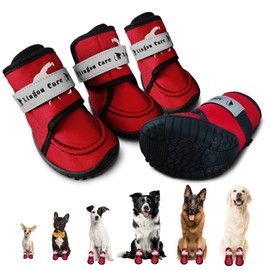XIUGOU CARE Dog Shoes for Small, Medium and Large Dogs - Waterproof for Rainy Days, Fit for Winter Snow and Hot Summer Roads, with Anti-Slip Soles for Indoor Hard Floors (Red, Size 8)