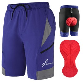 Sportneer Mountain Bike Shorts for Men, 3D Padded Lightweight Riding Biking Cycling Bike Shorts for Men with Zipper Pockets Navy