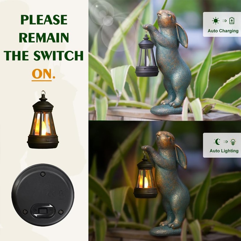 AIXXCUVQ Outdoor Rabbit Garden Ornaments with Solar Lantern Decoration for