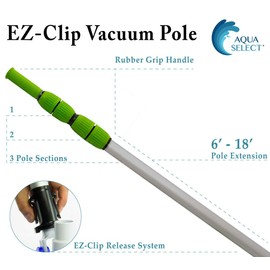 Aqua Select 6-18 Foot Telescoping Pool Vacuum Pole | Heavy Duty Aluminum Pole for Leaf Skimmers, Pool Brushes and Vacuum Heads | Expandable Swimming Pool Pole