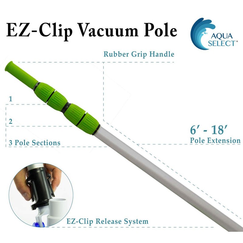 Aqua Select 6-18 Foot Telescoping Pool Vacuum Pole | Heavy
