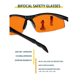 Bifocal Safety Glasses SB-9000 with Orange Lenses (+2.00)